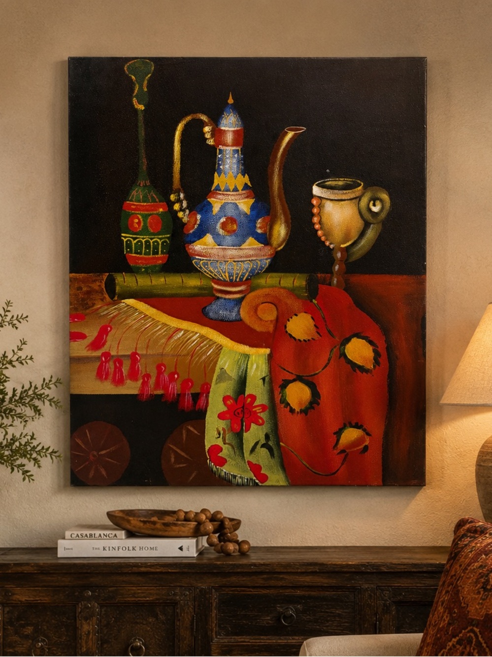 Hand painted Moroccan still life Canvas wall art-large